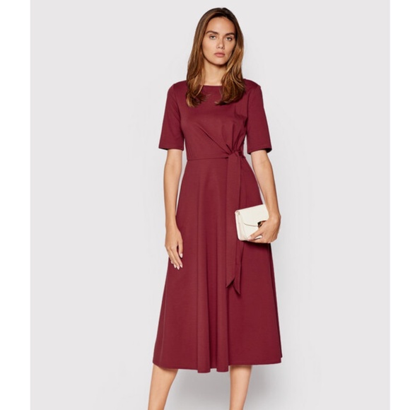 Weekend Max Mara Burgundy Jersey Tie Detail Geranio Midi Dress Size M NWT - Picture 8 of 10
